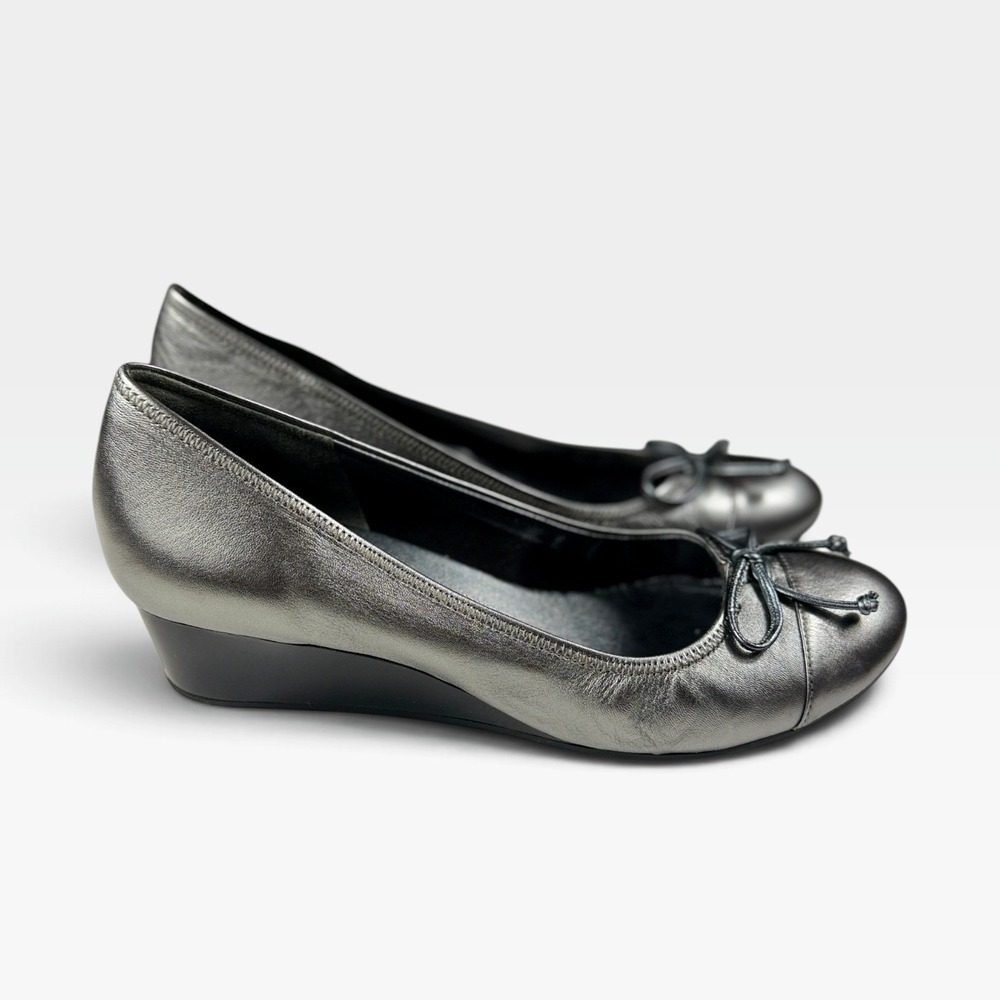 Cole Haan Air Tali Lace Wedge Womens 10.5 Dark Silver Metallic Leather New